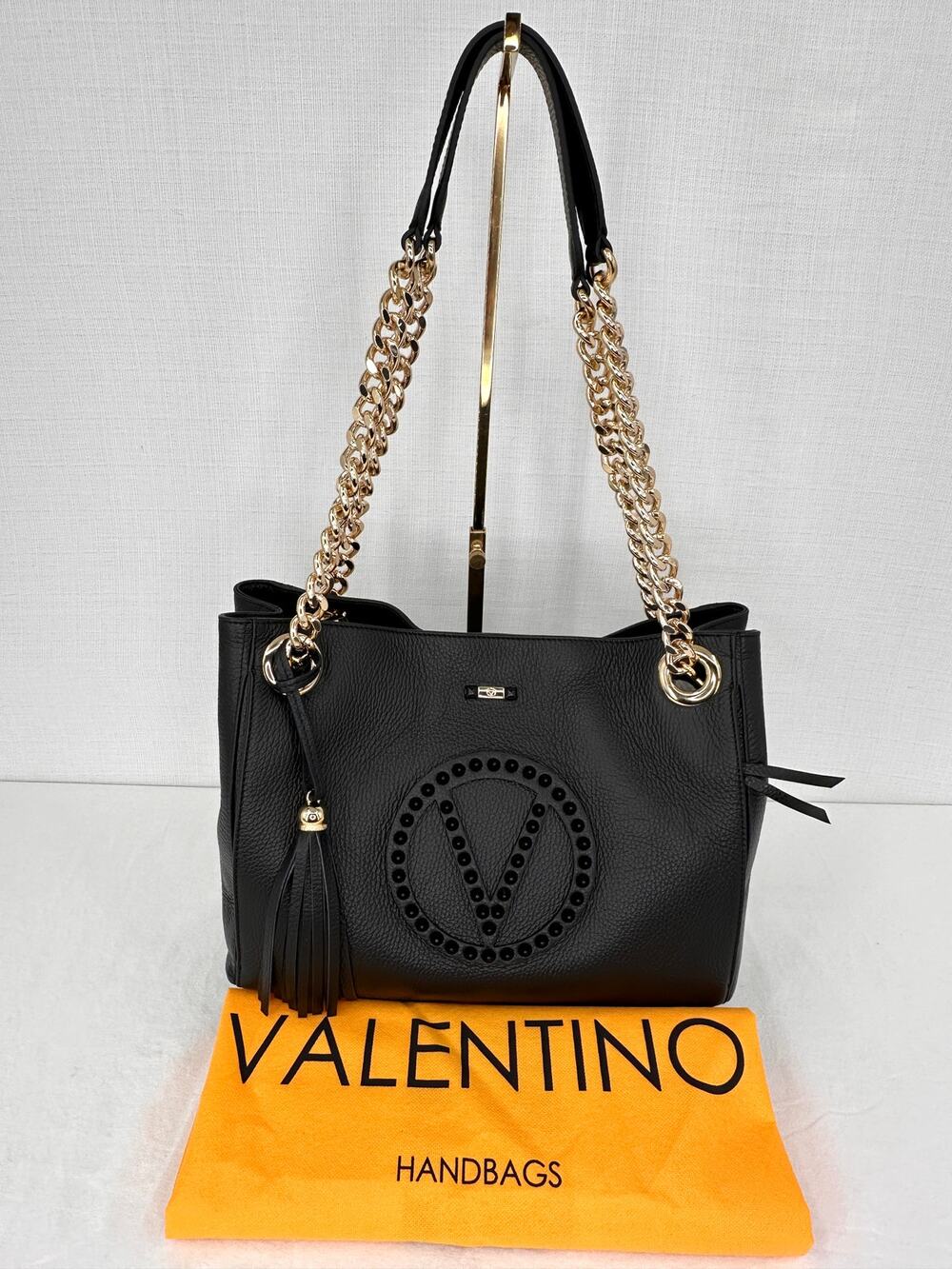 Valentino by Mario Valentino Luisa Rock Black Leather Tote V-Logo Studs